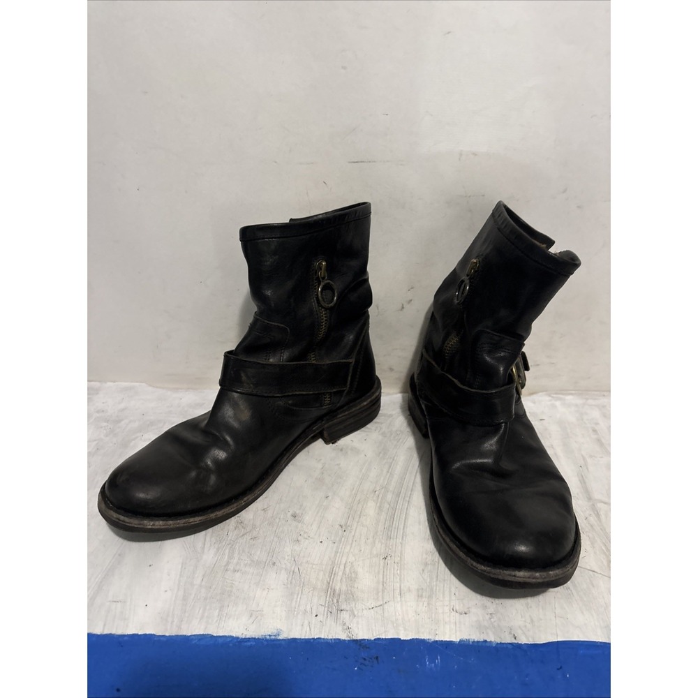 Fiorentini Baker Eli Eternity Ankle Strap Side Zip Biker Ankle Boots Sz37 Black